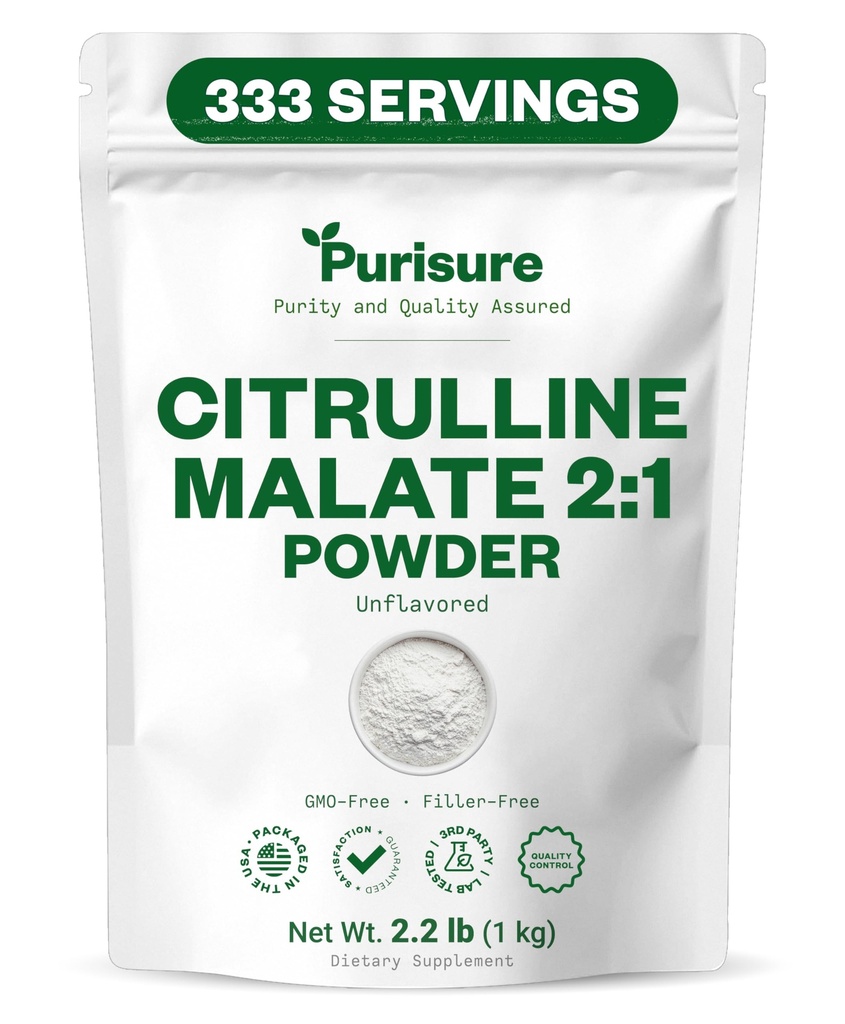 Purisure L Citrulline Malate 2:1 분말, 힘 성과와 에너지, 전 운동 L Arginine L Citrulline 보충교재 분말, 334를 위한 1개 kg, 보충교재 및 질산