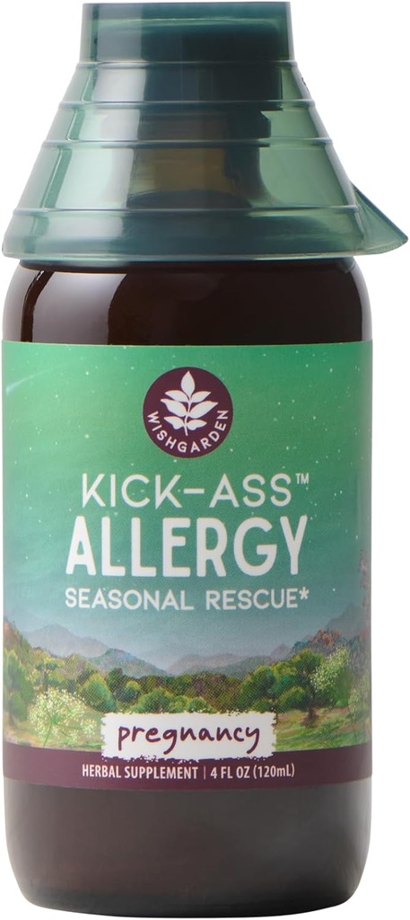 WishGarden 허브 Kick-Ass Allergy for Pregnancy - 식물 기반 초본 알레르기 보충교재 w/Nettle Leaf, Echinacea & Yerba Santa, 안전하게 Seasonal Irritants, 4oz에 건강한 Histamine 응답을 지원합니다