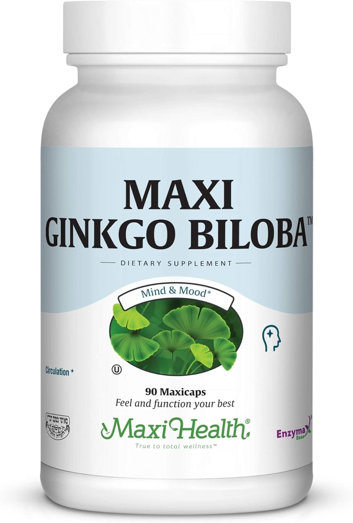 Maxi Health Ginkgo Biloba - 뇌 및 순환 공식 - 90 캡슐 - 코셔 (QGB)