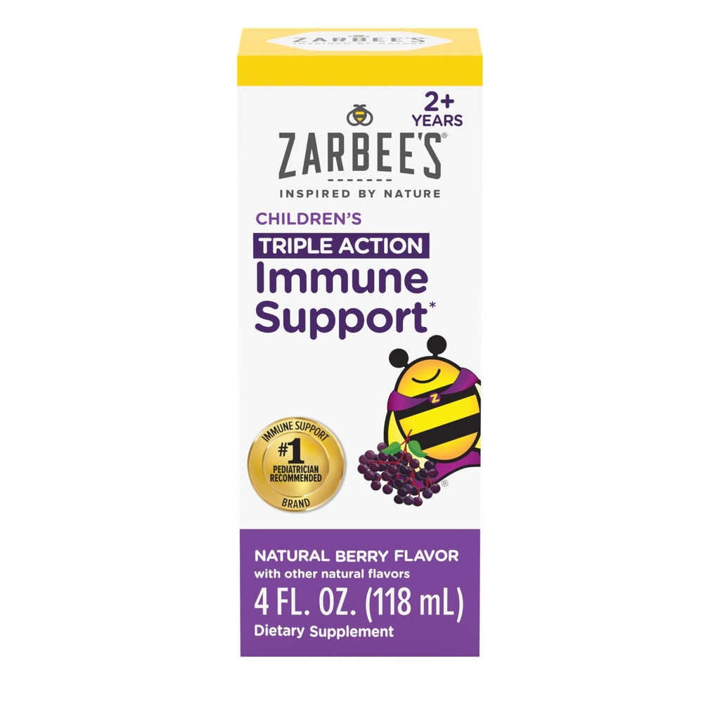Zarbee의 Elderberry Syrup for Kids, 비타민 C 및 아연, 어린이 액체 보충, 천연 베리 맛, 4 fl oz