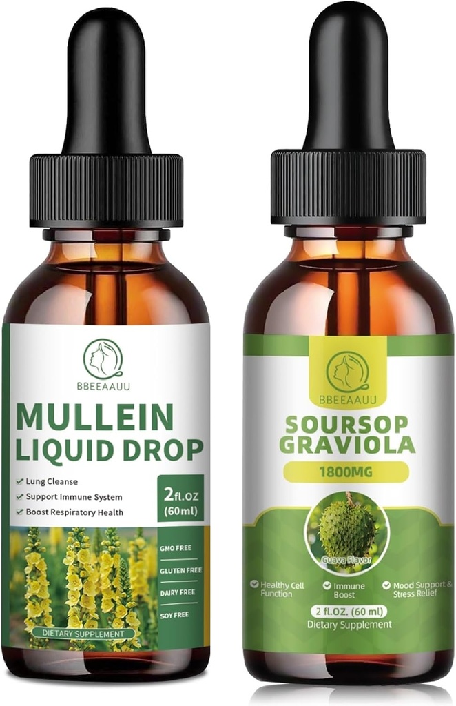 Lungs를 위한 Mullein 하락, Lung Cleanse & Soursop Graviola 액체 하락 1800mg를 위한 Mullein 잎 추출물 1000MG, Soursop는 세포 재생을 위한 추출물을 떠납니다