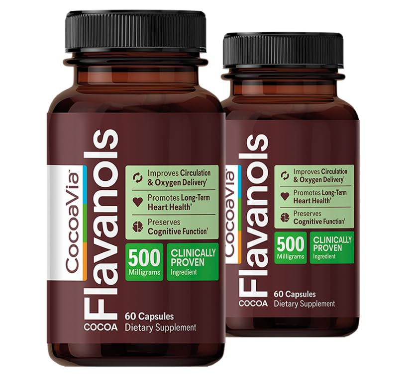 CocoaVia Cardio 건강 보충교재, 60 일, 500mg Cocoa Flavanol, 지원 심장 건강, 부스트 Nitric 산화물, 혈액 순환, 에너지, 채식주의자, 어두운 초콜렛, 120의 캡슐