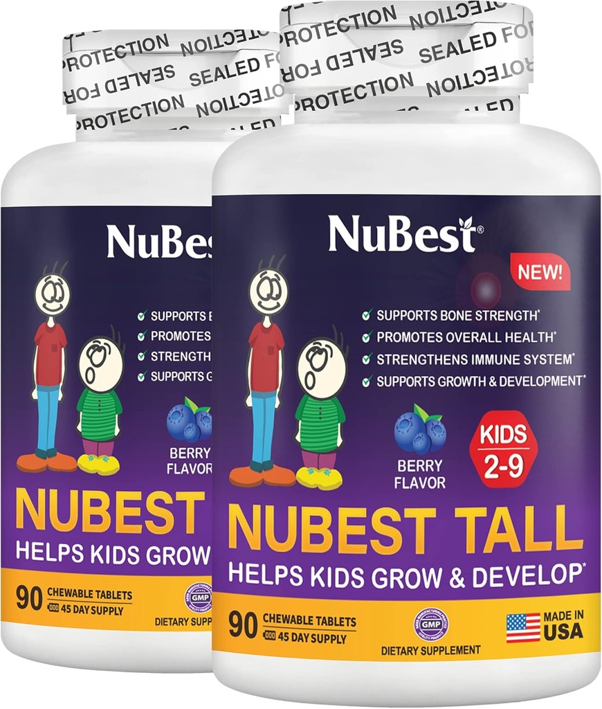 NuBest Tall Kids - 유아 비타민과 어린이 비타민은 나이 2에서 9 - 지원 뼈 힘, 전반적인 건강 및 면역 - 동물 모양 - 180 체할 수 있는 베리 정제 | 팩 2