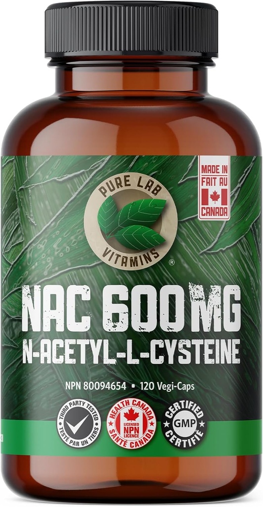 순수한 실험실 비타민 NAC (N-Acetyl-Cysteine) 600 mg - 캐나다에서 하는 120의 모자