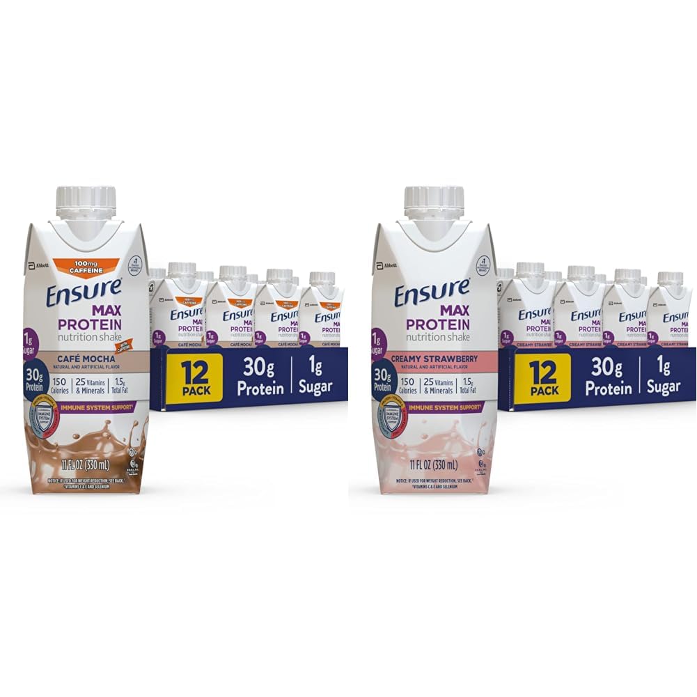 단백질 30g 및 단백질 30g, 설탕 1g, 고 단백질 쉐이크, 크림 딸기, 11 fl oz, (12의 포장)를 가진 최대 단백질 액체 영양 셰이크를 보장합니다.
