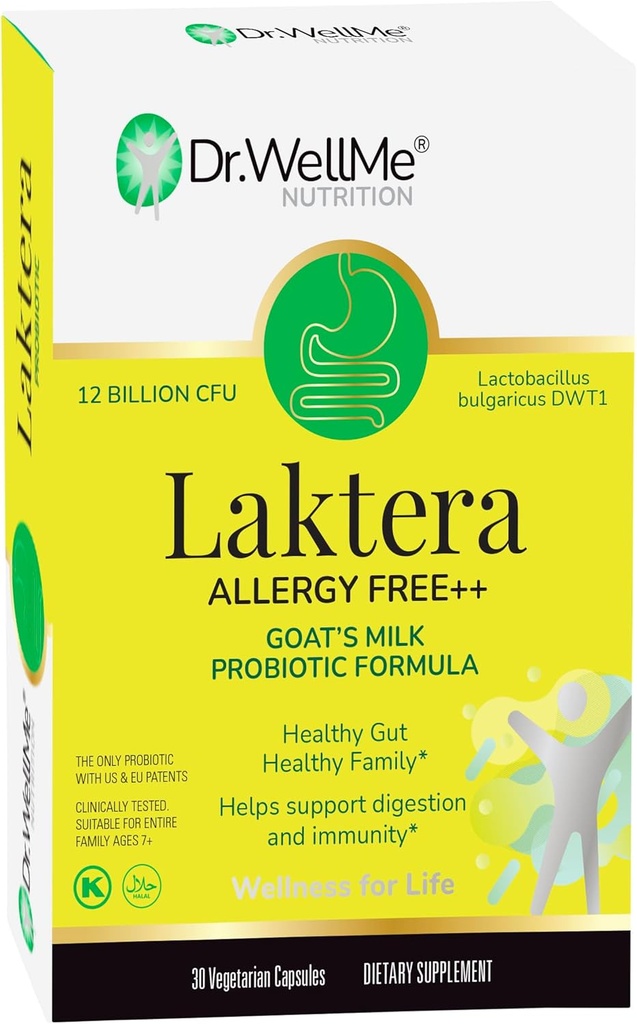 WellMe Laktera Allergy-Free Probiotics 박사 - 30 캡슐, 12B CFU Goat의 우유 프로 바이오 틱 공식, 면역 및 Gut 건강 보조 식품 - 저렴한 Lactose, Gluten-Free for Adults & 7 + 이름 *