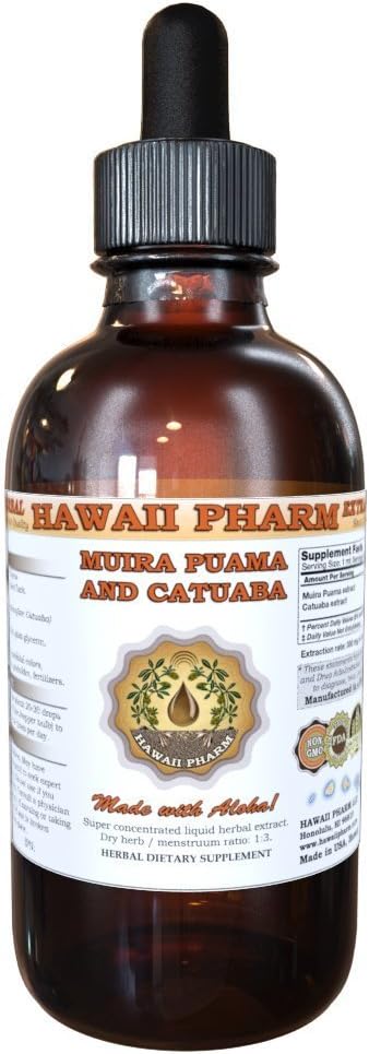 하와이 Pharm Muira Puama 및 Catuaba 액체 추출물 Tincture 4 Oz (120ml)