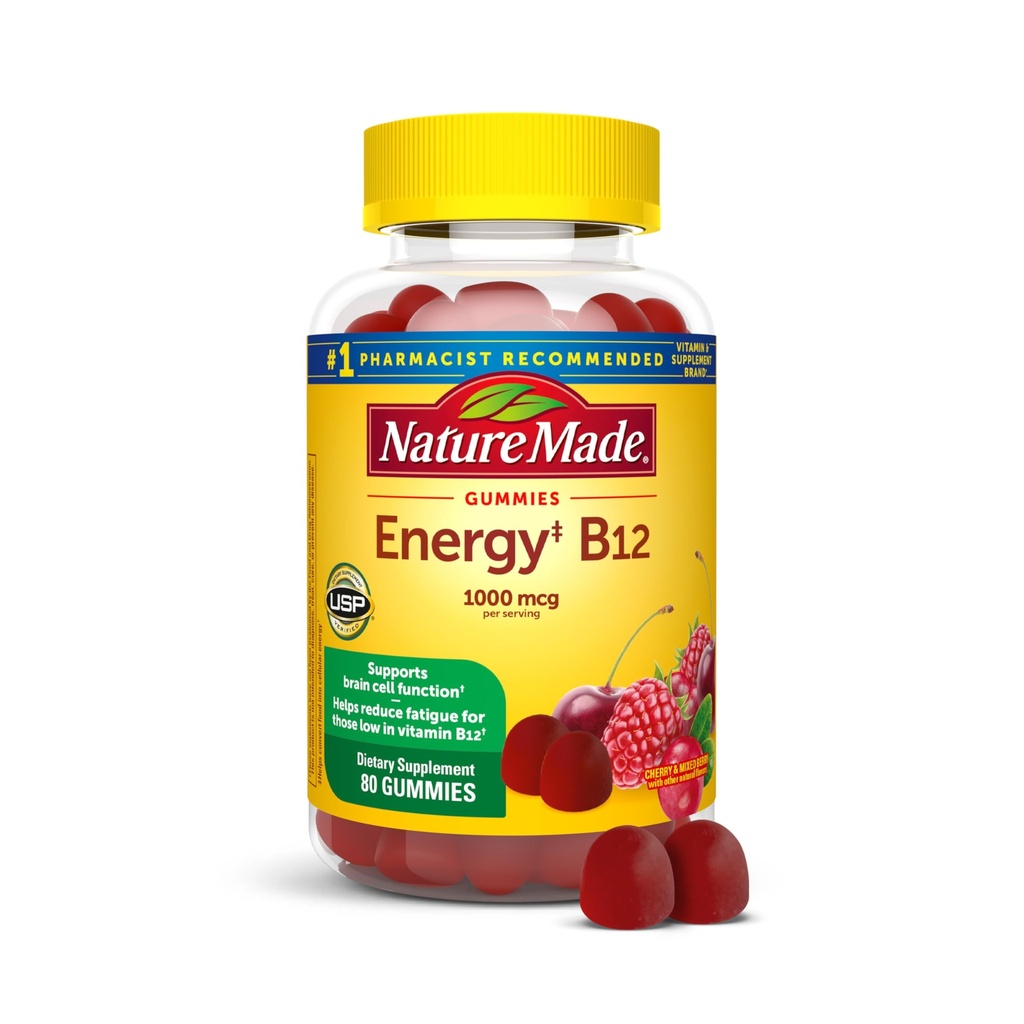 성격은 에너지 대사 지원을 위한 에너지 B12 1000 mcg, 규정식 보충교재, 80 Gummies, 40 일 공급을 만들었습니다 포장은 변화할지도 모릅니다