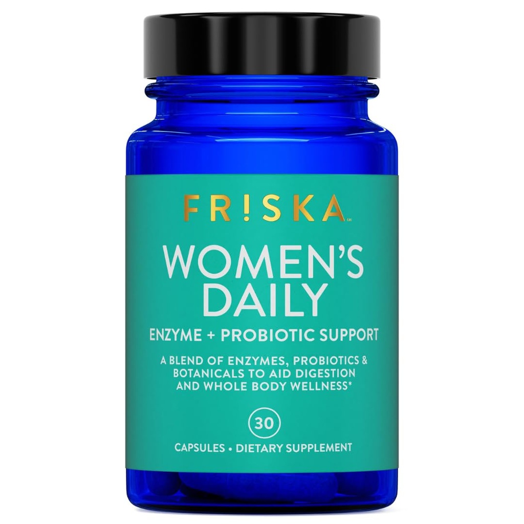 FRISKA Women’s Daily Digestive Enzyme and Probiotics Supplement, 여성 소화 건강을위한 고급 천연 지원, Fights Bloating, Eases Digestion, Nutrient 흡수 지원, 30 캡슐