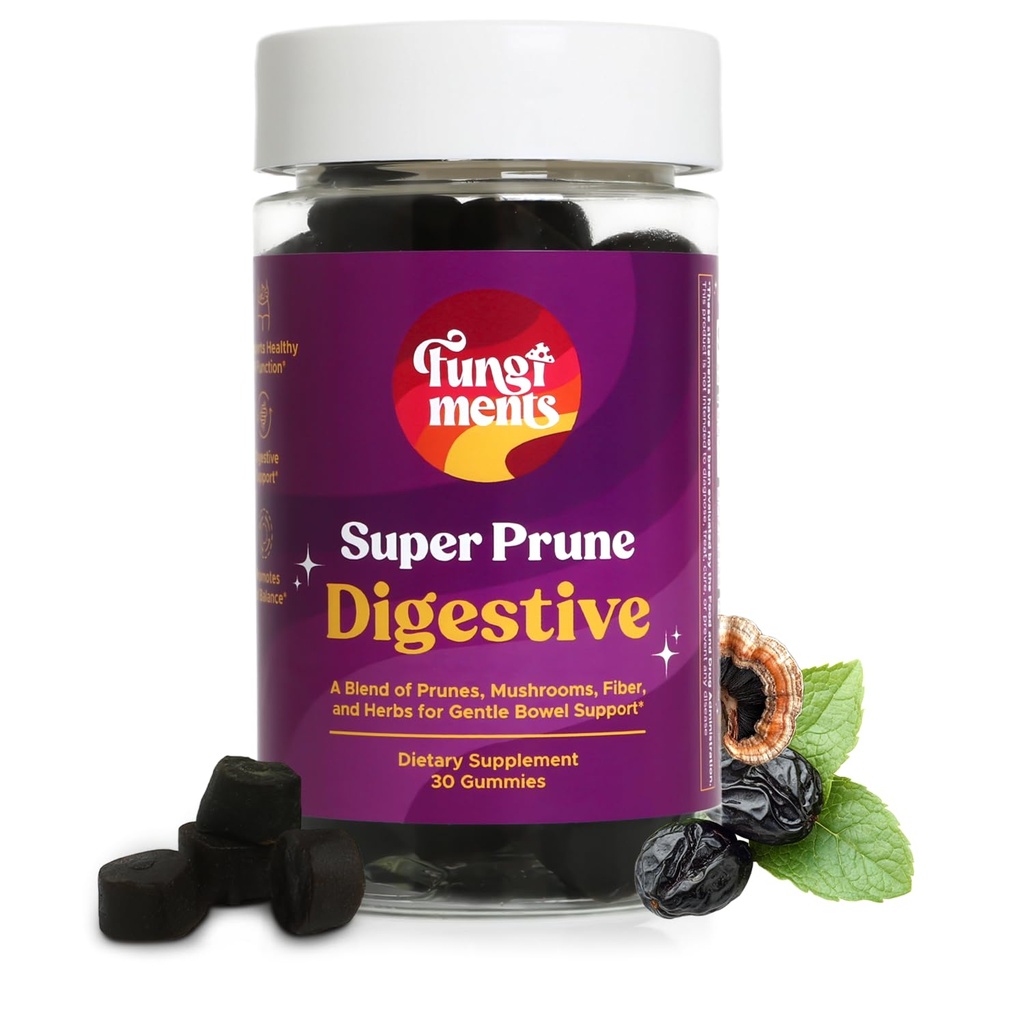 Fungiments Super Prune - 버섯 보충 - 터키 꼬리 버섯, 섬유, Rhubarb, Prunes, Ginger, Chamomile - Debloating, 변비 완화 (30 버섯 구미)