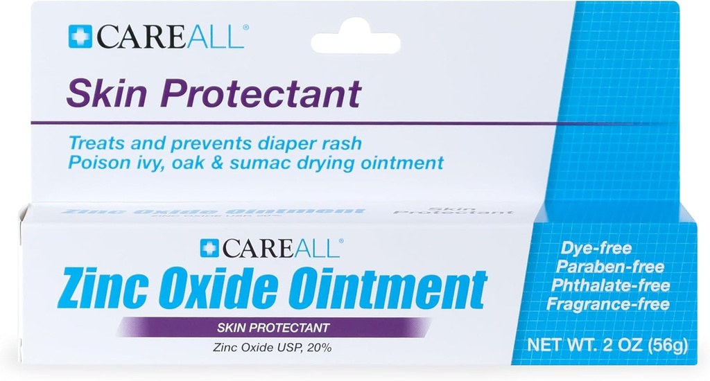 CareAll 산화 아연 20% 피부 보호 장벽 연고 2개 oz, 구호, 대우 및 Diaper Rash 때문에 광 자극을 방지하십시오. 도움 물개 밖으로 젖은. Chafed 피부를 보호합니다.