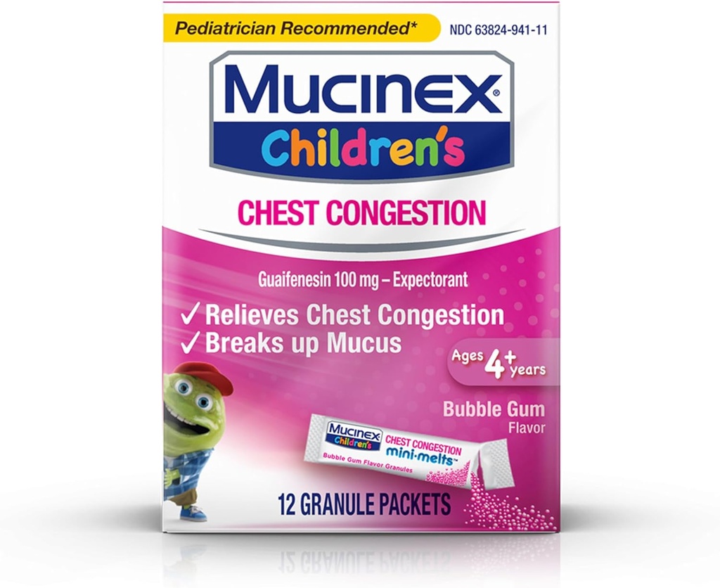가슴 혼잡, Mucinex 아이들의 소형 녹, 가슴 혼잡, 거품 껌, 12ct