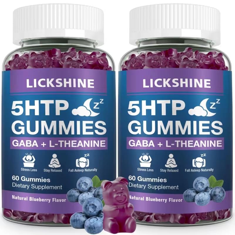 2 팩 300MG 5-HTP GABA 수면 보충 뇌, 무드 안정제 및 수면 지원, Melatonin-Free, 자연 Zzzs, 블루 베리 맛을위한 오메가 3-6-9와 200mg L-Theanine 보충