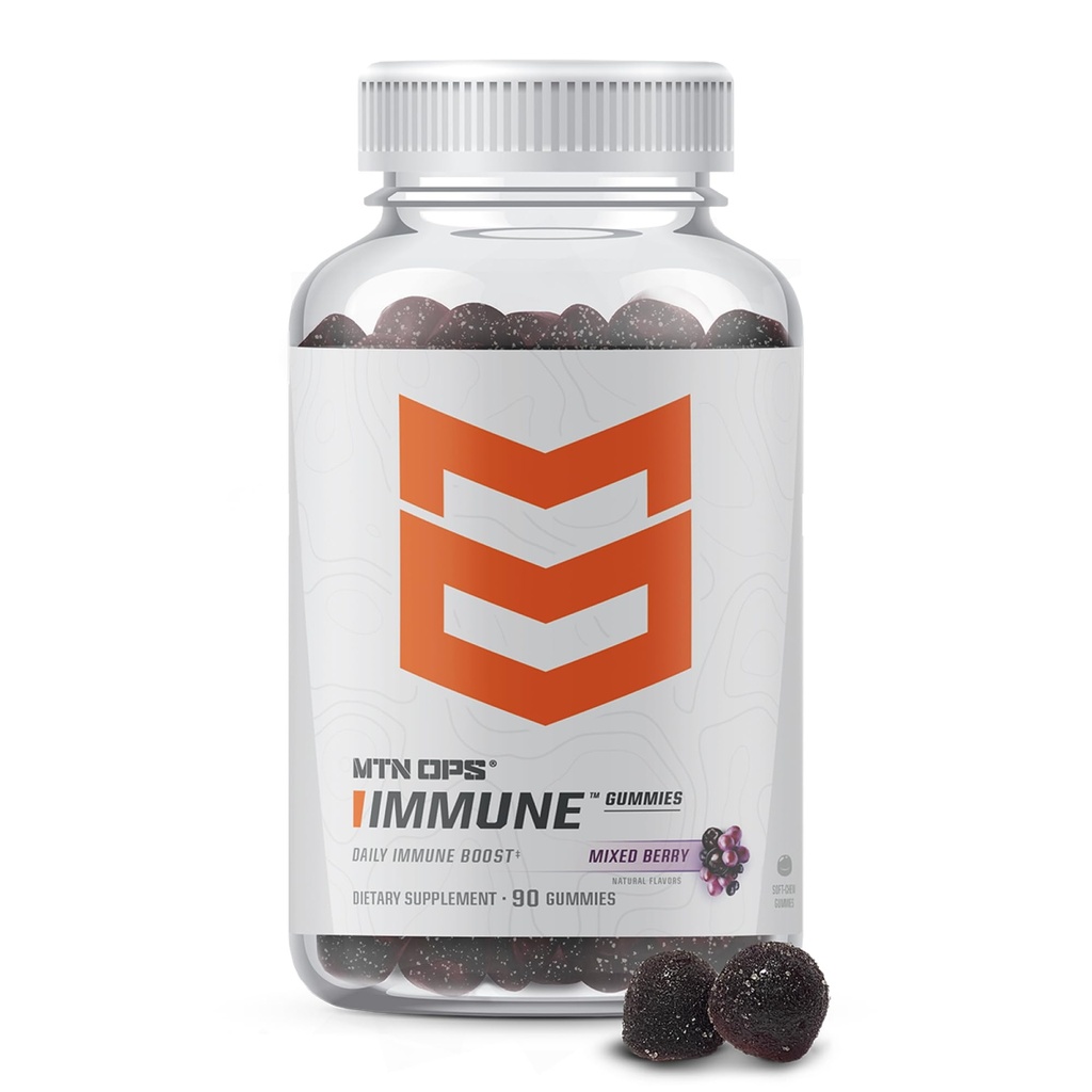 MTN OPS Immune Gummies Immune 지원 보충교재, 성인을 위한 Elderberry & Aronia Berry Immune 승압기를 가진 90의 Gummies, 혼합 Berry 풍미 & Naturally 글루텐 자유로운