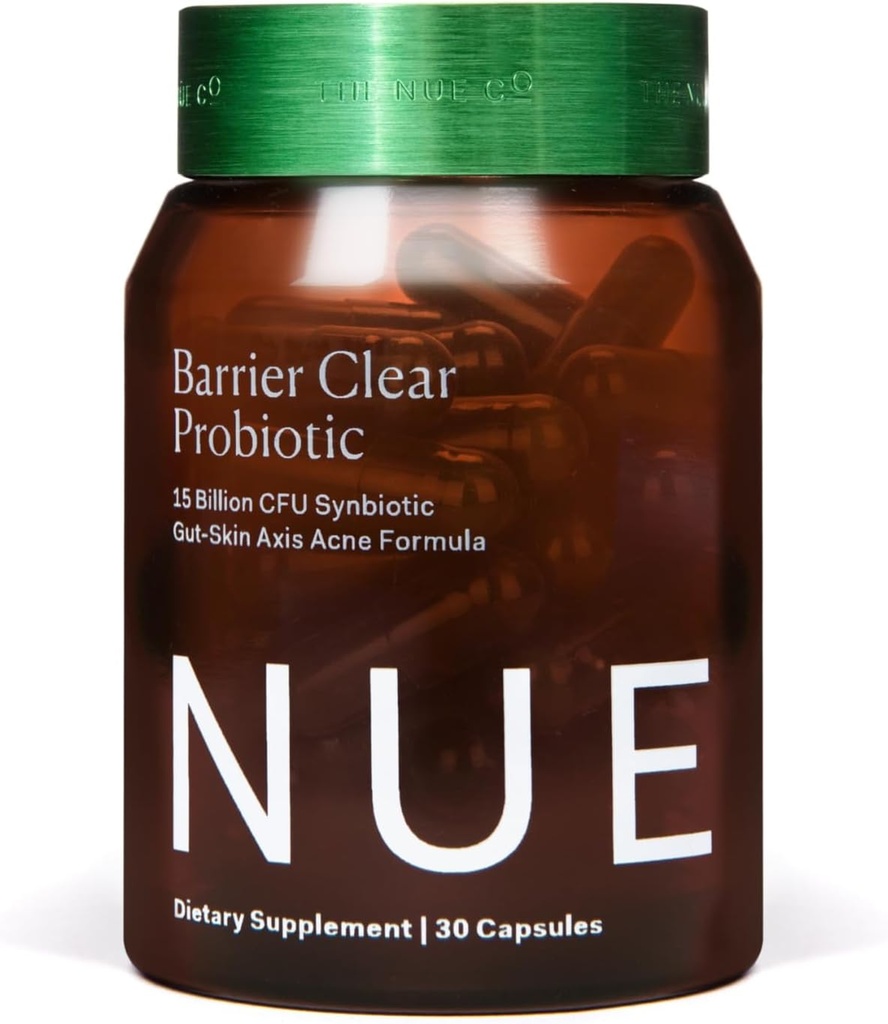 Nue Co. Barrier Clear Probiotic, Gut-Skin Axis Acne Formula, 모든 피부 유형, 30 캡슐