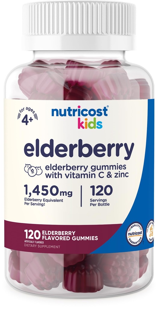 Nutricost 어린이 Elderberry Gummies (50mg) 아연 및 비타민 C 120 Gummies - 글루텐 무료, 옥수수 시럽 없음