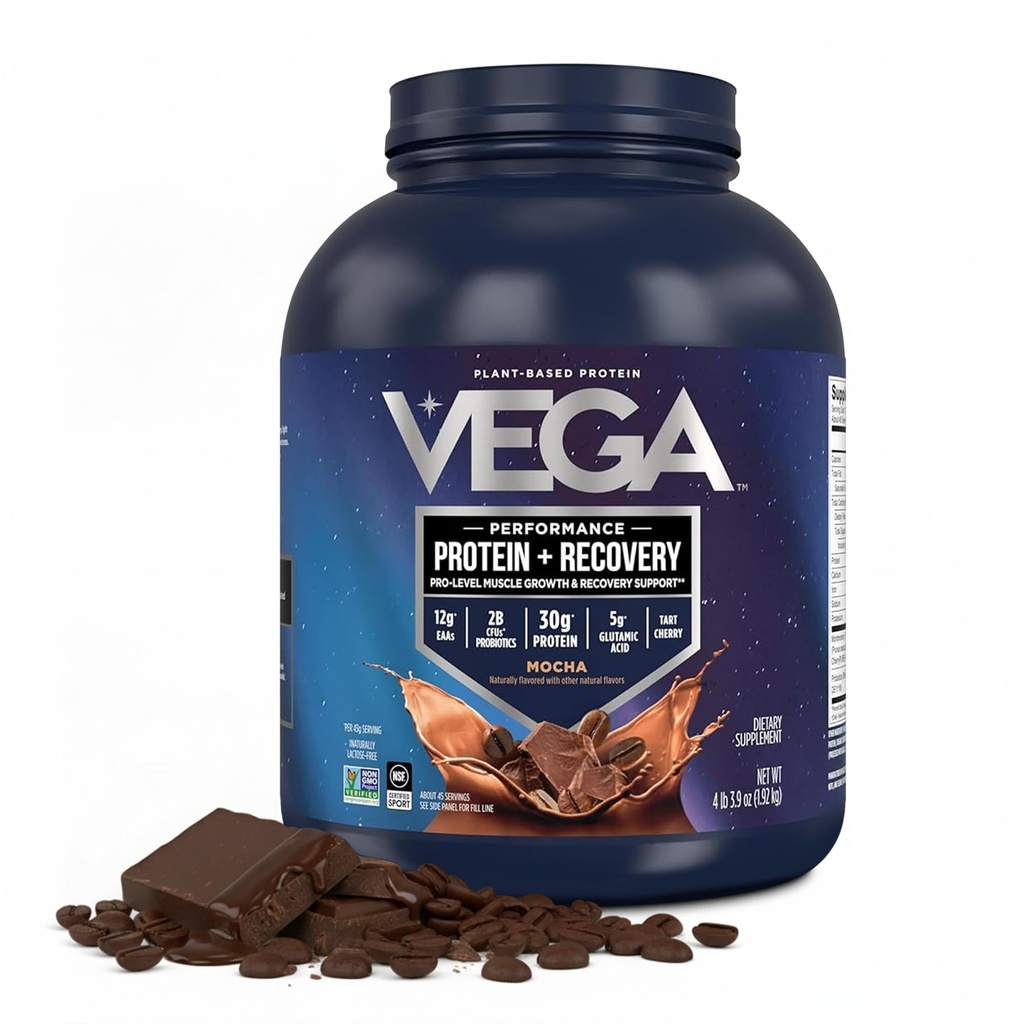 Vega 스포츠 채식 단백질 분말 + 회복 - 30g 식물 서빙 당 단백질, 모차, 45 서빙, 5g BCAAs, Probiotics, NSF 인증, 쉐이크 및 스무디에 대 한, 4.2lbs (포장 월병)