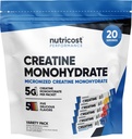 Nutricost Creatine Monohydrate 분말 Variety Stickpacks (5 맛, 20 서빙) - Micronized, 팩 당 크레아틴 Monohydrate의 5 그램