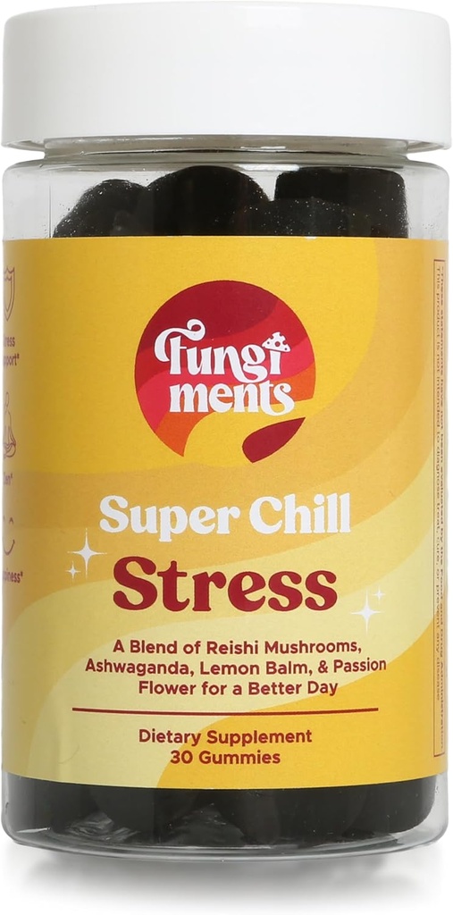 Fungiments Super Chill - 버섯 보충 - Reishi 버섯, Ashwagandha, Cortizol, L-Theanine, 열정 꽃 - 덜어 수면 (30 버섯 구미)