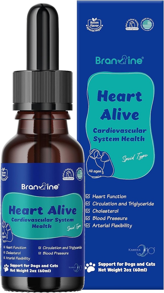 Dogs와 Cats-Norwegian Fish Oil, Coenzyme Q10, 비타민 K2, Policosanol, Hawthorn Berry Extract, Vegan Bacon 풍미 (60ml)를 위한 심장 살아있는 액체 심장 혈관 체계 건강