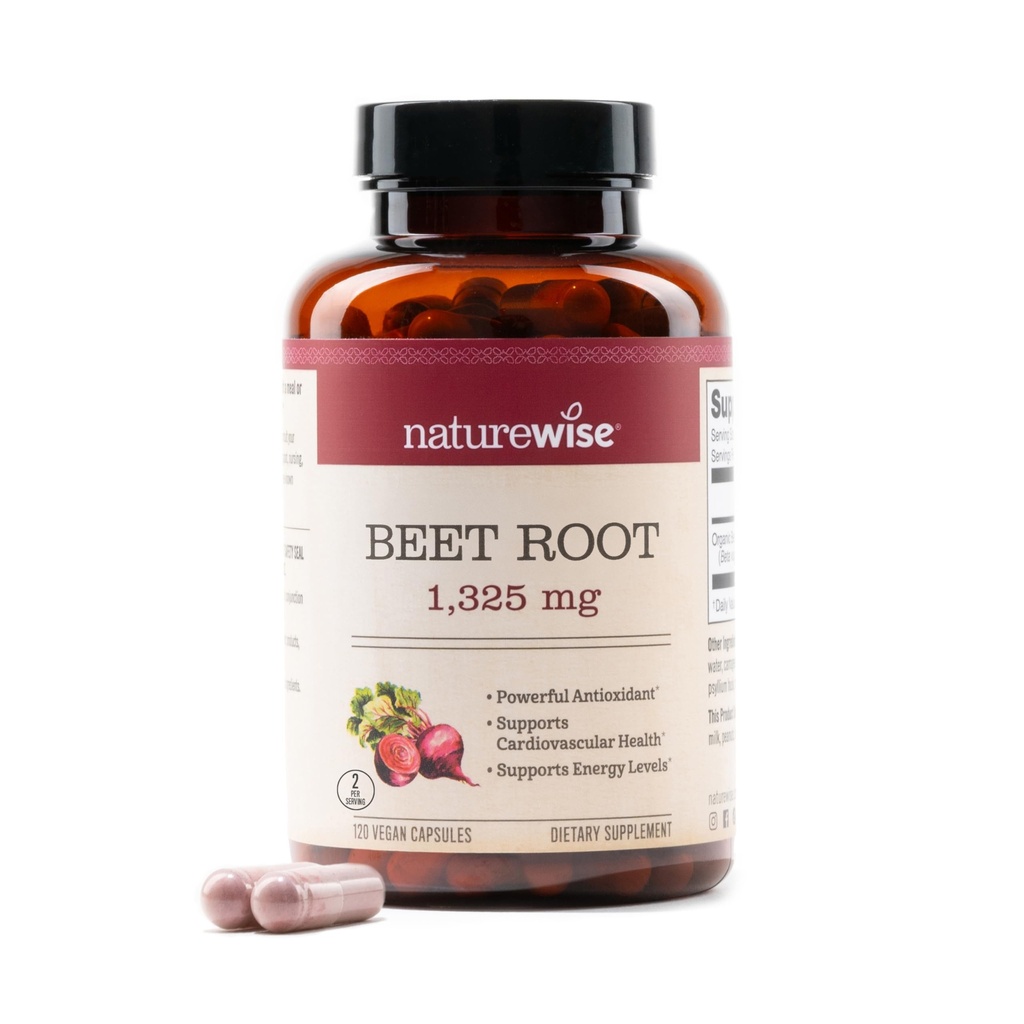 NatureWise Beet Root Capsules 1325mg with Organic Beetroot - 순환 및 심장 건강 지원을위한 니트로 산화물 부스터 - Vegan, Gluten-Free, Non-GMO - 120 캡슐 [60 일 공급]