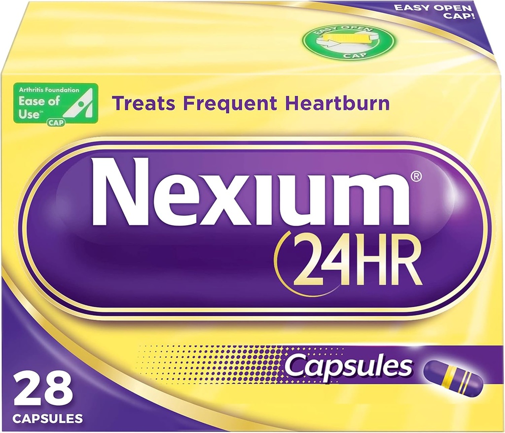 Nexium 24HR 산성 흡진기 Heartburn 릴리프 캡슐 모든 일 및 모든 밤 보호 Frequent Heartburn, Esomeprazole 마그네슘과 Heartburn 의학 - 28 개