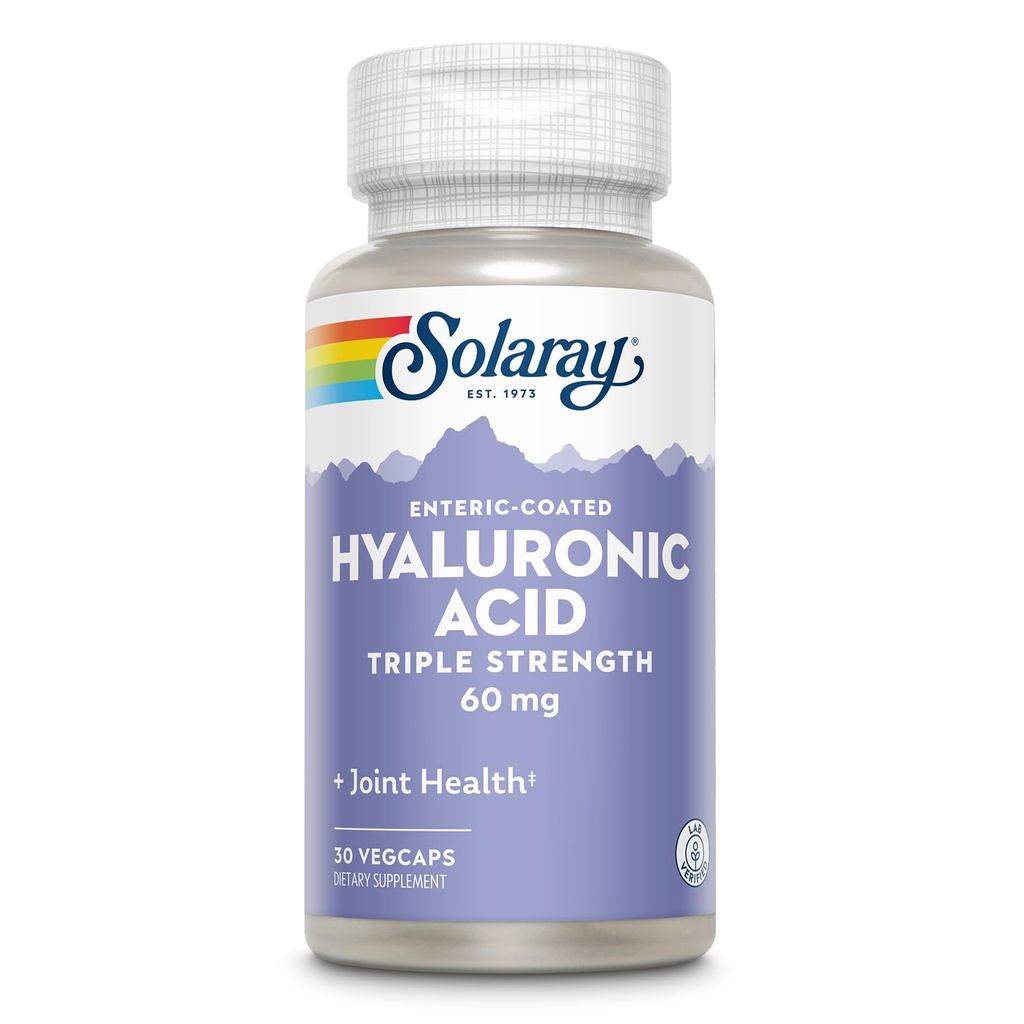 SOLARAY Hyaluronic Acid Triple Strength - 피부 탄력성 및 펌웨어 지원 - Plus Vitamin C - Lab Verified, 60 Day Money-Back Guarantee, 30 서빙, 30 VegCaps