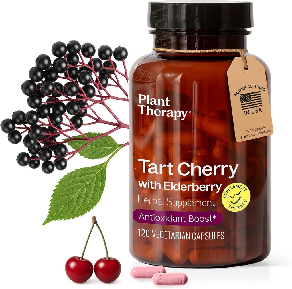 식물 치료 타트 체리 캡슐 Elderberry 제조 미국 4 개월 공급 지원 몸, 면역 체계 & 수면 사이클 여자 & 남자 120 채식 캡슐에 대 한 보충