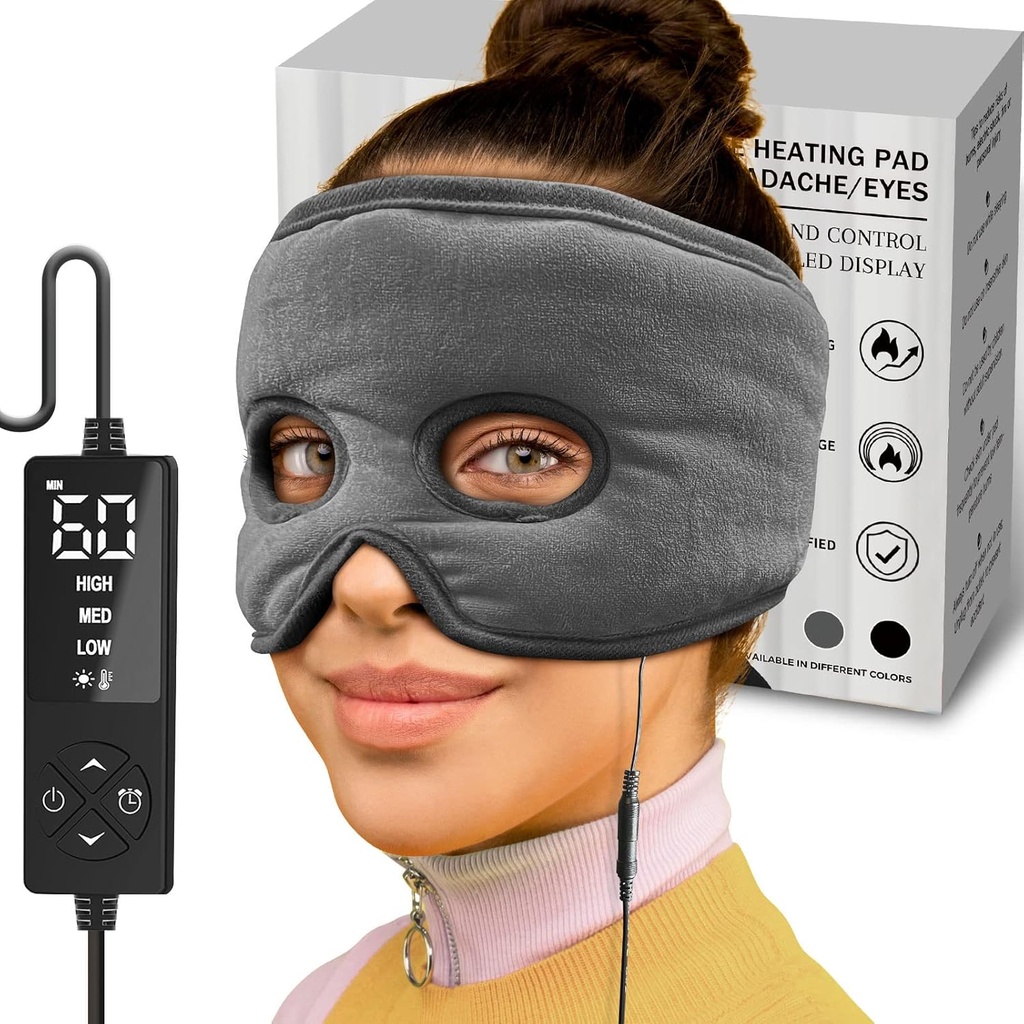 sticro Sinus Relief Mask Moist Heat with 3 Temp Settings, Ex-Large Headache Mask Sinus Pressure Relief, Migraine, 긴장 두통 구호를위한 전기 얼굴 가열 패드