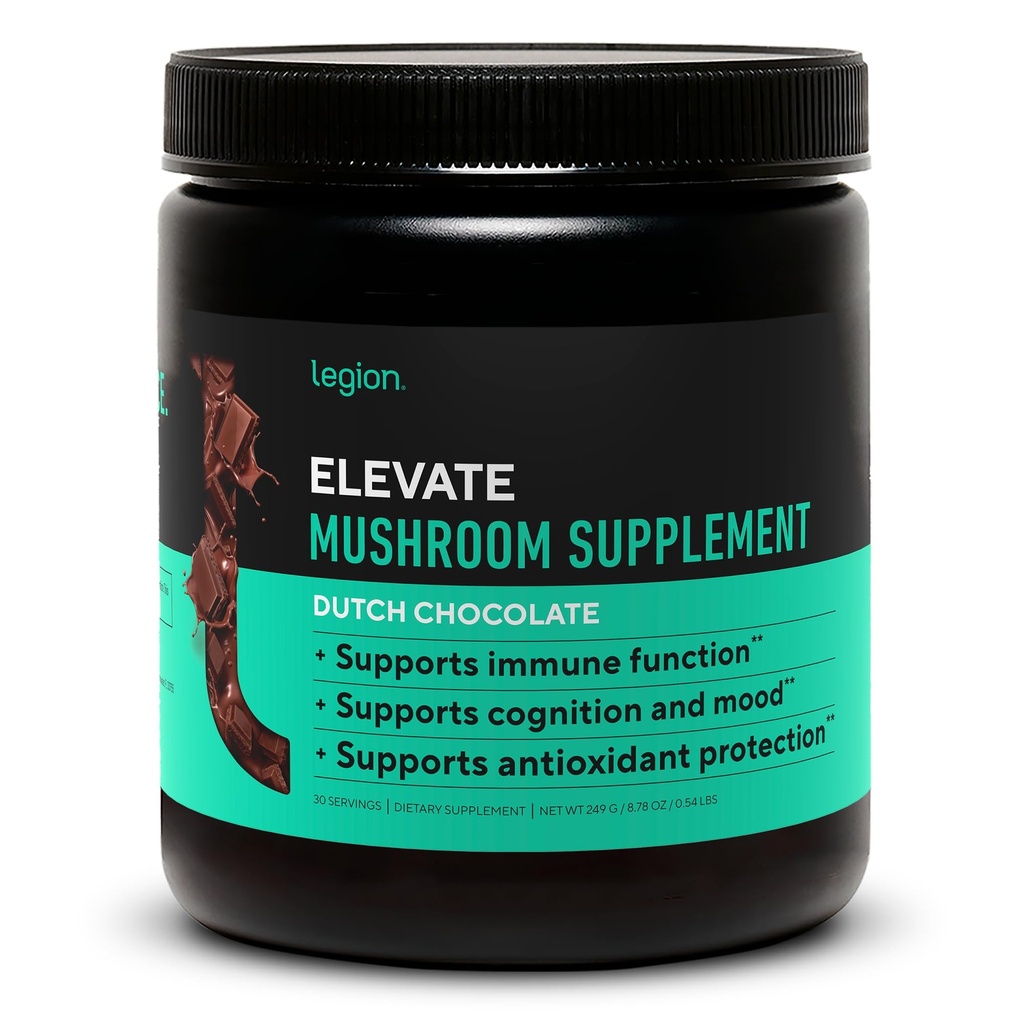 LEGION Elevate 버섯 보충교재 분말 - 사자 Mane 분말, Reishi 분말 & beta 글루칸 버섯 분말의 버섯 혼합은 Immune 체계, Mood & 성과 네덜란드 초콜렛 (30의 서빙)를 밀어줍니다