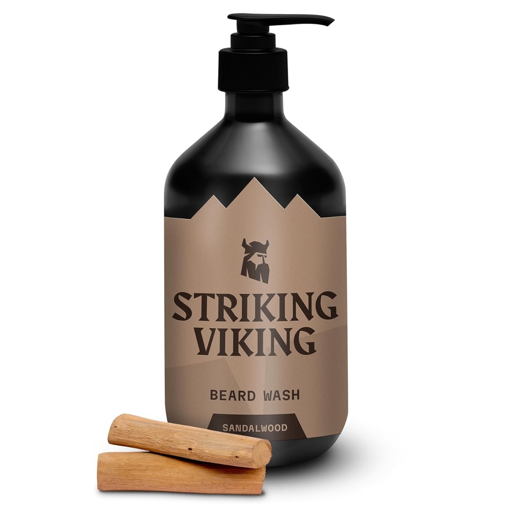 Striking Viking Sandalwood Beard Wash/Shampoo for Men - 17 Oz, Paraben & Sulfate Free, 모든 Beard 유형을위한 Jojobal Oil - 건강한 성장을 촉진 & Moisturizes