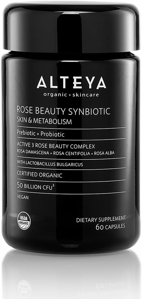 Alteya Organics Beauty Prebiotics + Probiotics 및 Rose Extracts, 50 억 CFU & Lactobacillus Bulgaricus, 얼굴과 대사를위한 60 캡슐
