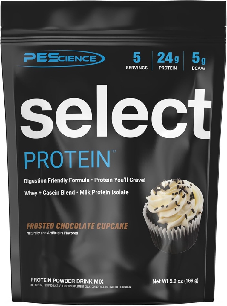 PEScience Select Protein Powder, Whey and Casein Blend, 여성과 남성, 낮은 칼로리, 낮은 차브, Keto Friendly, 글루텐 무료 - 서리 초콜릿 컵케이크 - 5 서빙