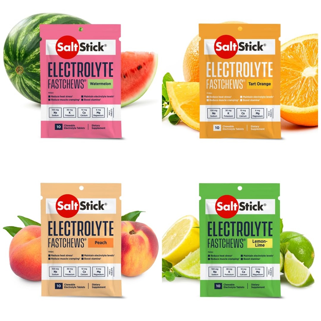 SaltStick Fastchews, Rehydration, 운동 회복, 청소년 및 성인 운동, 하이킹, 스포츠 회복, 10ct 다양성 4 팩을 위한 전해질 보충 정제