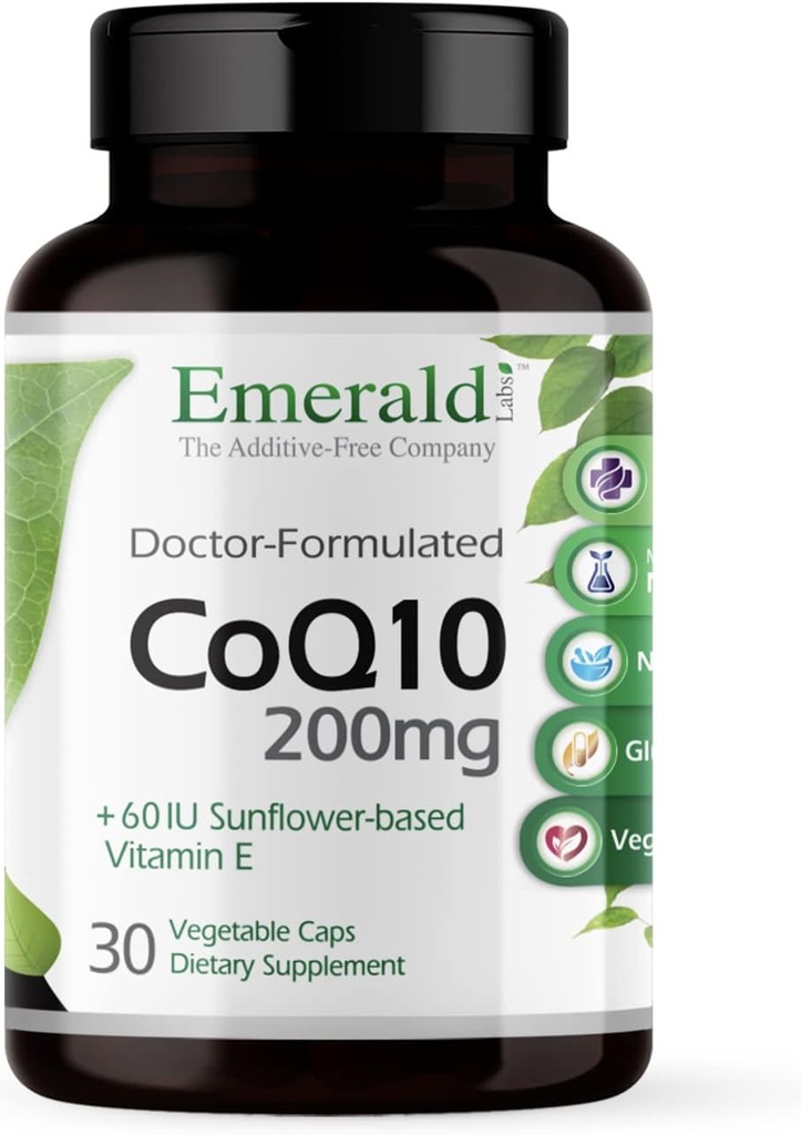 EMERALD LABS CoQ10 200mg - 천연 비타민 E를 가진 우수한 웰니스 보충교재 - 산화 방지제, 순환, 에너지 & 심장 건강 - 30의 캡슐 (30 일 공급)
