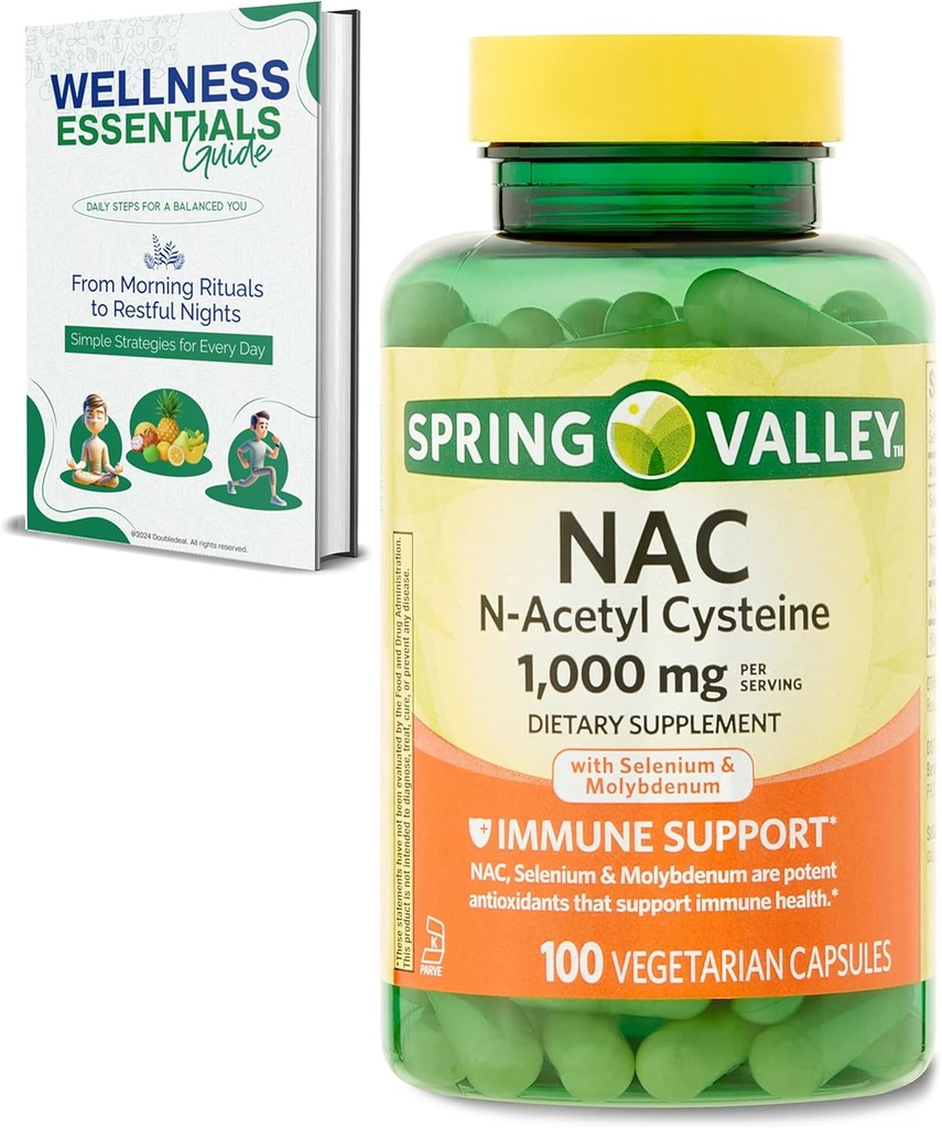 NAC 보충 N-Acetyl Cysteine | 1000mg, 100 카운트 | 면역 지원, 채식 캡슐 | 글루텐 프리, 소이 무료, 락토스 무료 | 셀레늄과 몰리브덴