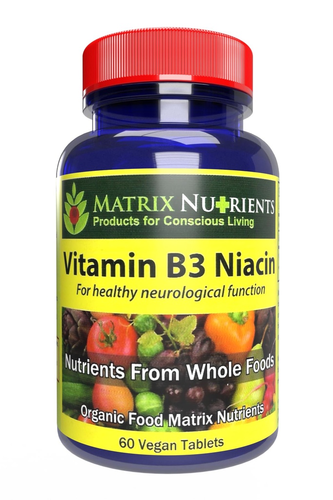 비타민 B3 NIACIN - 소화, 심장 및 면역 지원! - 100 % 유기 - 또한 뇌 기능, 에너지 및 스트레스 감소 - Vegan 정제 (60ct)