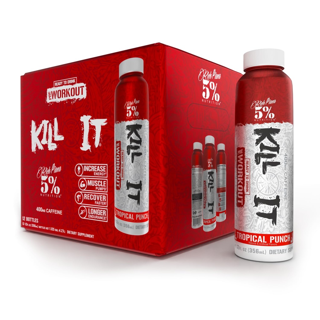 5 % 영양 킬 It Ready-to-Drink High Stim Pre Workout | 400mg 카페인 에너지 음료 | Extreme Pump, Endurance, Focus & Hydration | Citrulline, Beta Alanine, 타우린 | 12 Pack (Tropical Punch)