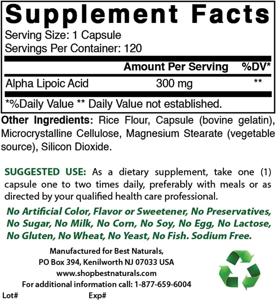 제일 자연적인 알파 Lipoic 산 300 mg & 이산화탄소 100 mg