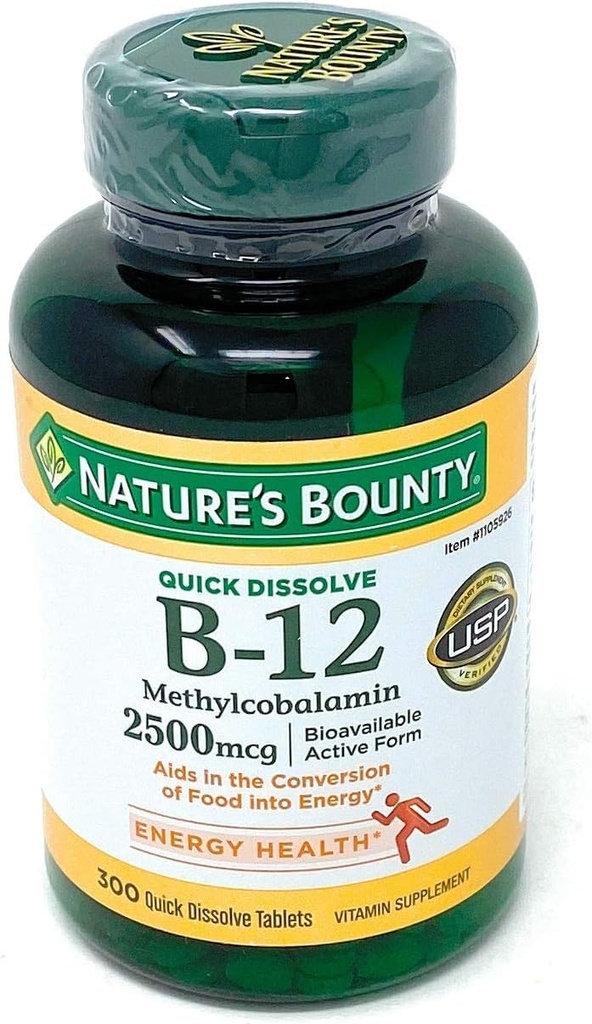 자연의 Bounty 비타민 B-12 2500 mcg, 300 빠른 용해 정제