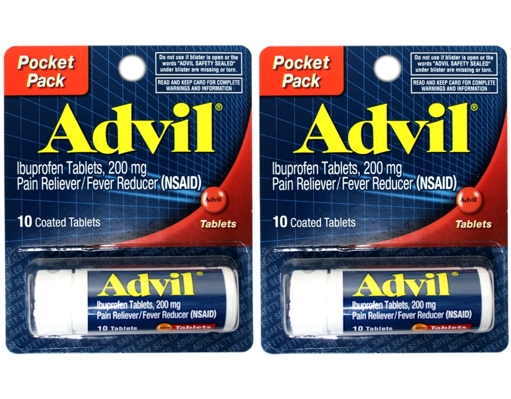 포켓 팩의 2 팩 Advil Pain Reliever / Fever Reducer Ibuprofen 200mg - 팩 (20 태블릿 총) 당 10 개의 코팅 정제