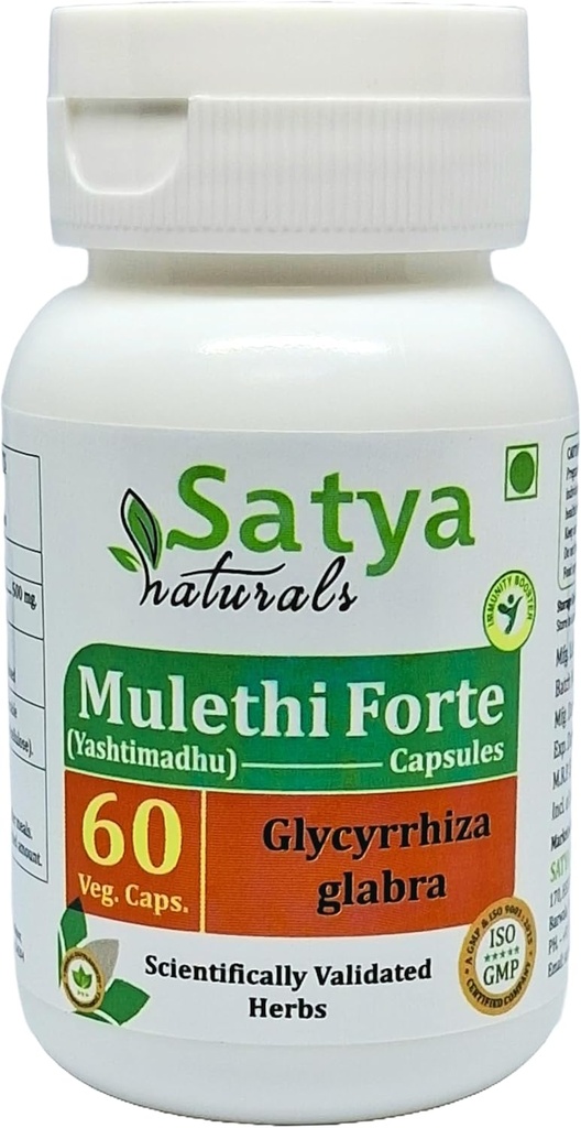 Mulethi Forte 캡슐 500 mg. 60 Veg. 캡슐 | Yasthimadhu (Glycyrrhiza Glabra) 남성과 여성용 캡슐 | Ayurvedic Herbal Supplement/Remedies | 10:1 Forte (1 병 60 캡슐)