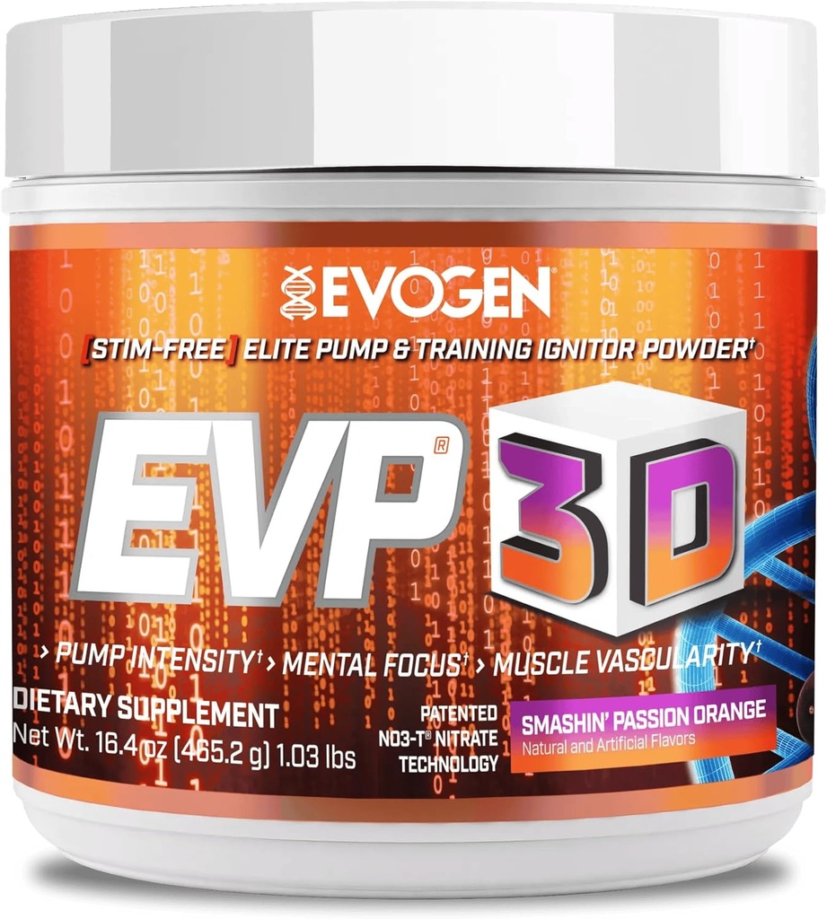 Evogen EVP 3D - Stim Free Pre Workout Powder for Men & Women | Beta Alanine 및 Creatine와 함께 무료 비 자극 사전 운동 | 오렌지 | 40 인분