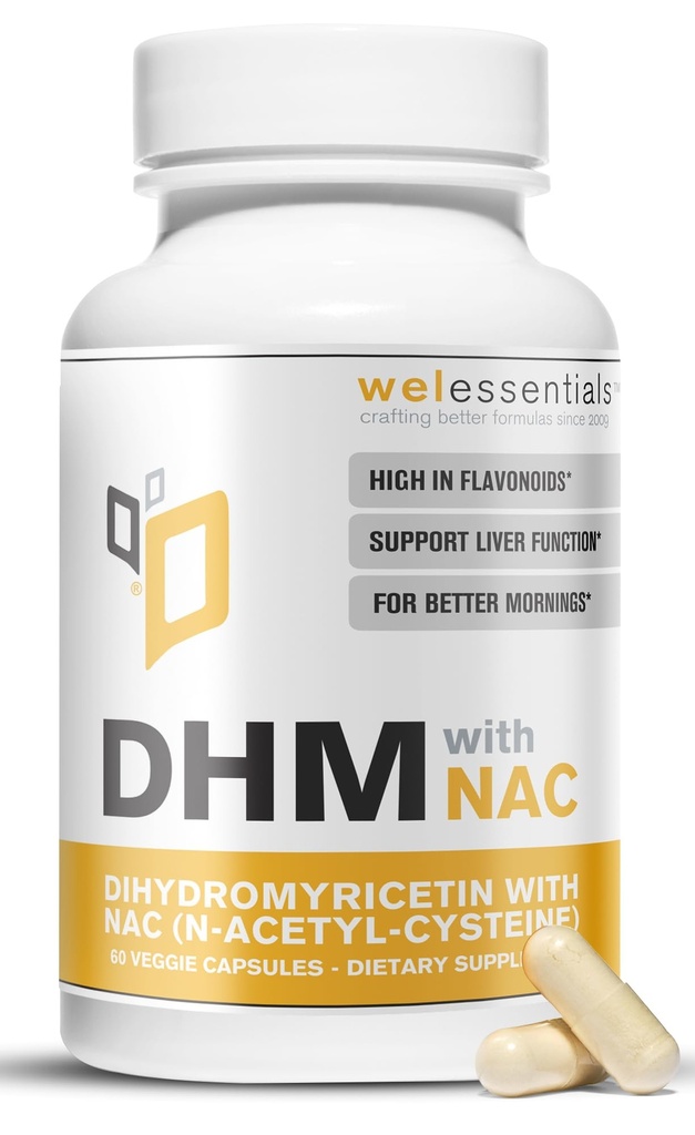 NAC - 650mg x 60 캡슐을 가진 Dihydromyricetin DHM - 300mg N-Acetyl-Cysteine, 350mg Dihydromyricetin - 최대 힘 Dietary 보충교재, Hydration