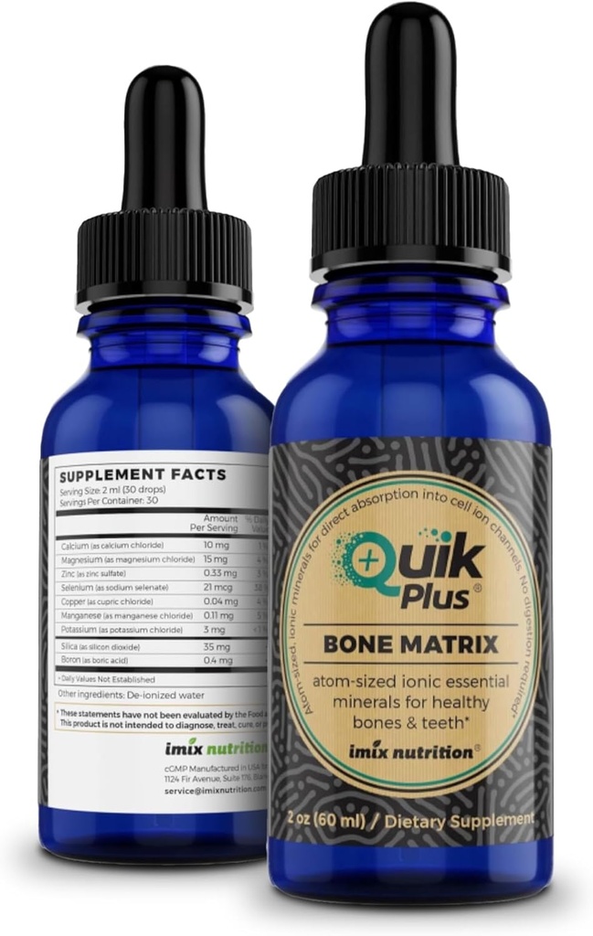 칼슘, 마그네슘, 아연 및 칼륨을 가진 QuikPlus 뼈 모체 - 9 Ionic 액체 무기물, 뼈 및 치아 지원, Vegan, 글루텐 자유로운, 모든 자연적인 (2 Oz)를 위한 교원질을 포함합니다