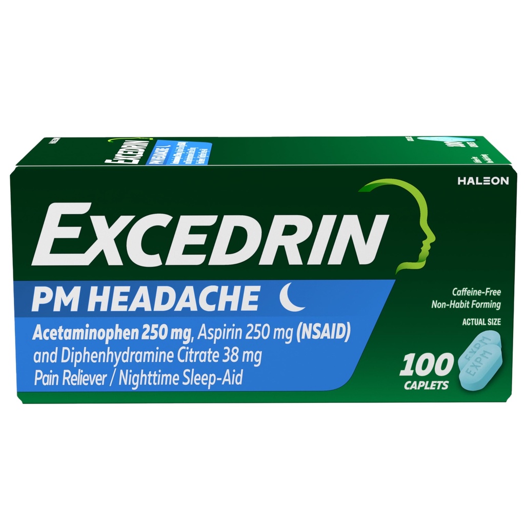 두통 기복을 위한 Excedrin PM, Acetaminophen 250mg, 아스피린 250mg, Diphenhydramine 구연산염 38mg, 고통 Reliever, 야간 수면 원조, 100 조사