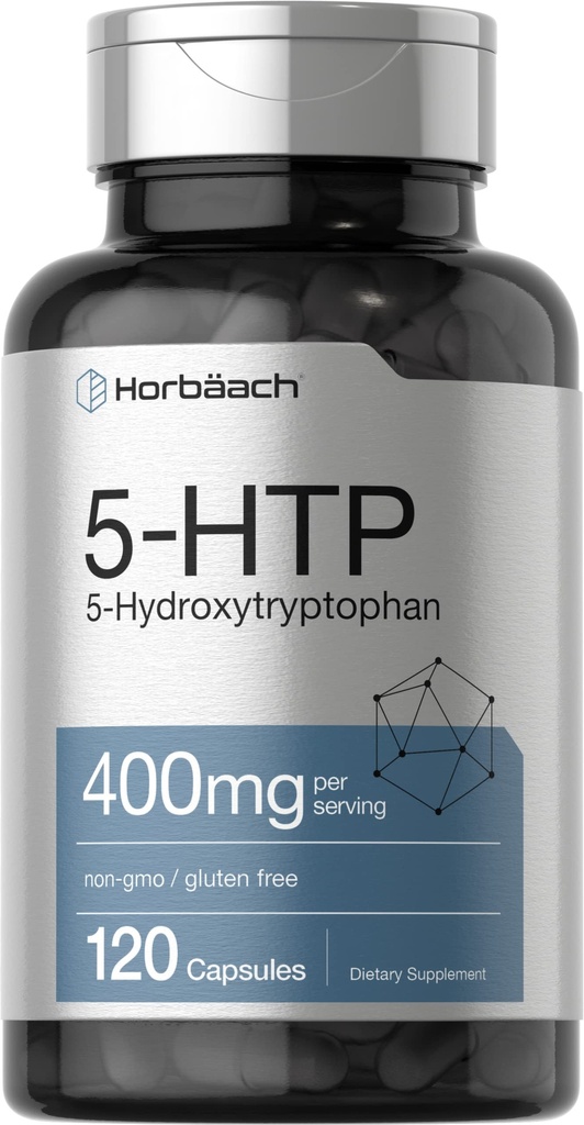 Horbäach 5HTP 400mg 캡슐 | 120 개 | 추가 강도 보충 | 비 GMO, 글루텐 무료 | 5 Hydroxytryptophan