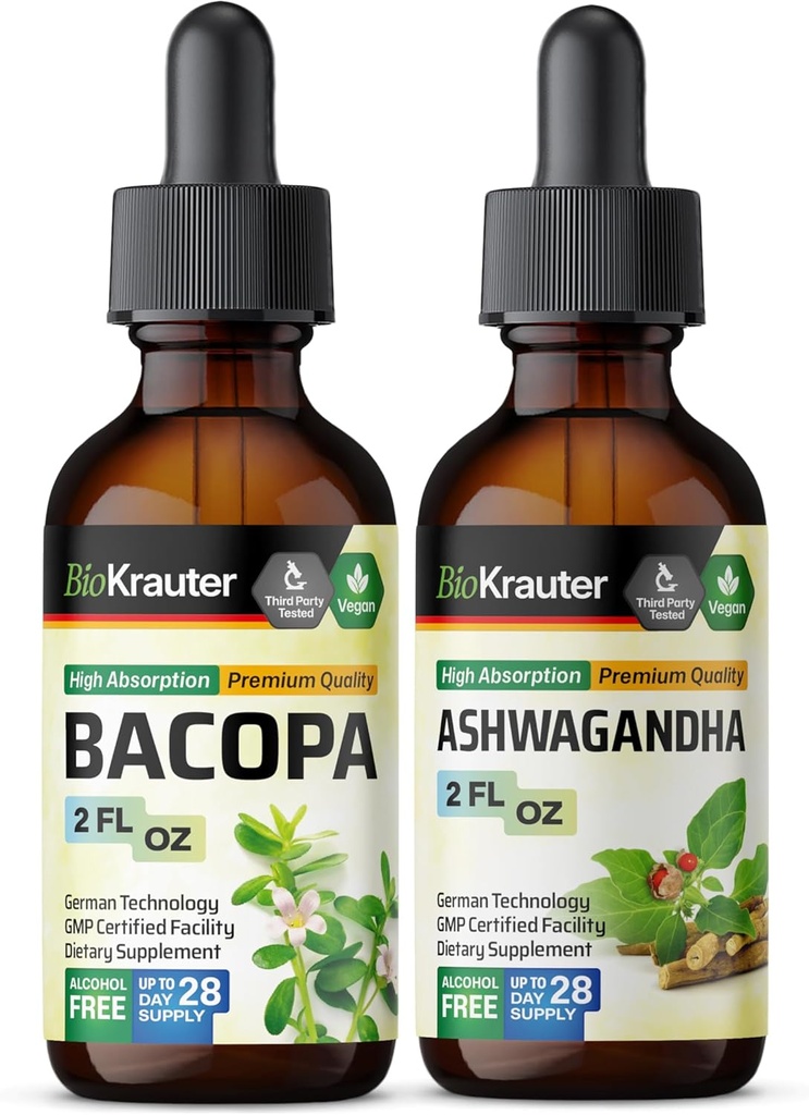 BIO KRAUTER Bacopa Tincture 2 Fl. Oz. & Ashwagandha Tincture 2 Fl. 오즈.
