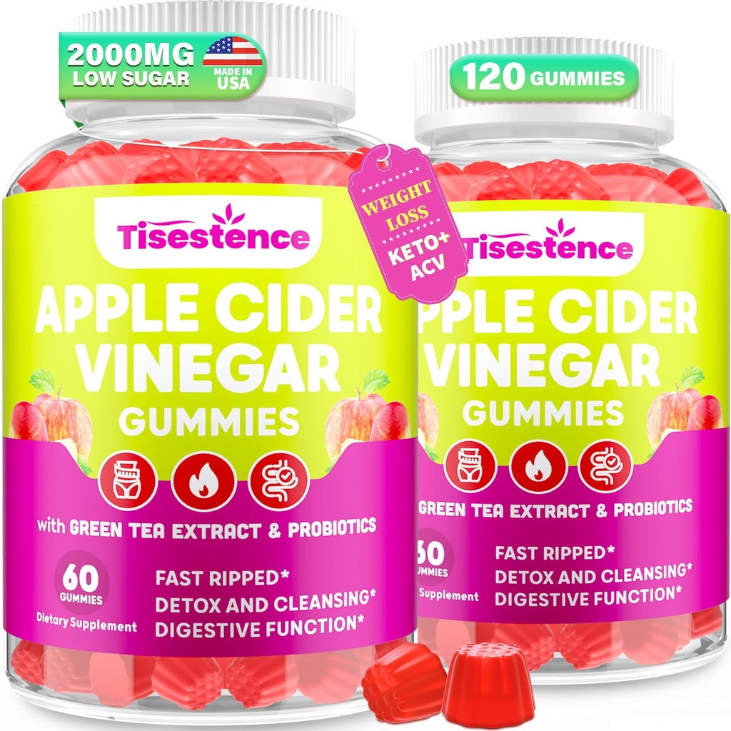 Apple Cider Vinegar Gummies, 여성과 남성을위한 Keto ACV Gummies, Green Tea, B12, Detox Cleanse, Metabolism & Digestive Health, Vegan - 2 개월 공급
